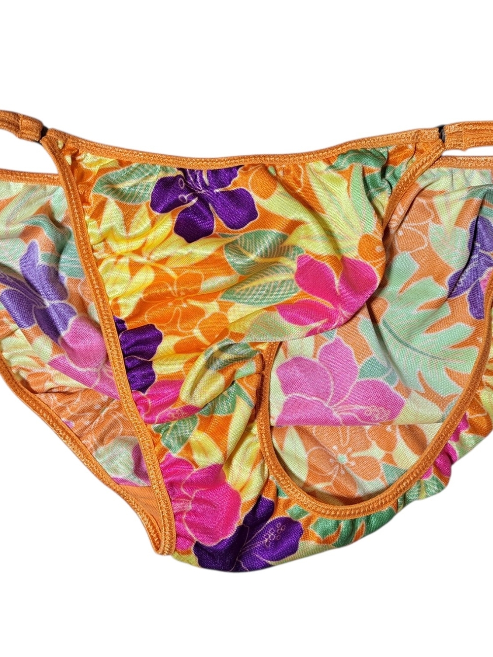 Vanity Fair Vintage Hi Cut Panties Tropical Floral Sz 7 L RN16345 Double String